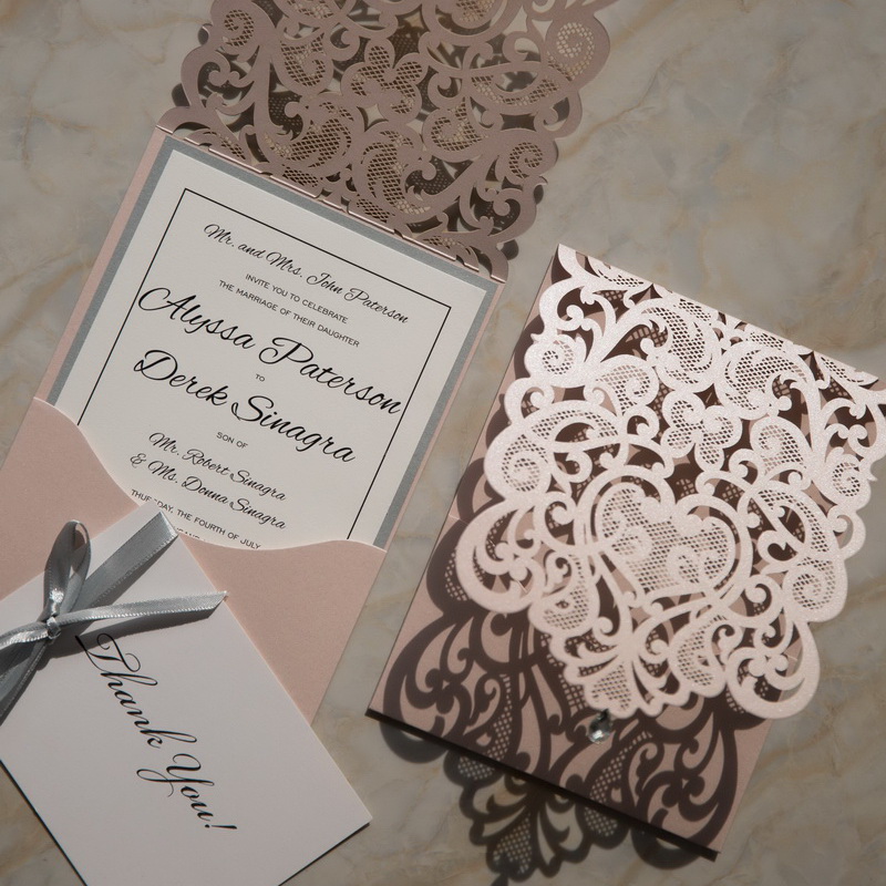 romantische Hellrosa Einsteckkarte Hochzeitseinladung KPL104