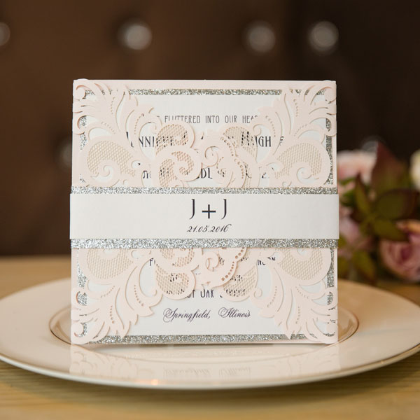 blush pink romantische Hochzeitseinladung mit Banderole KPL314