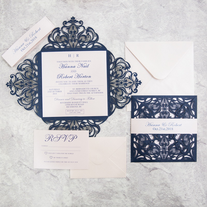 Navy & Blush elegante Hochzeitskarte KPL333