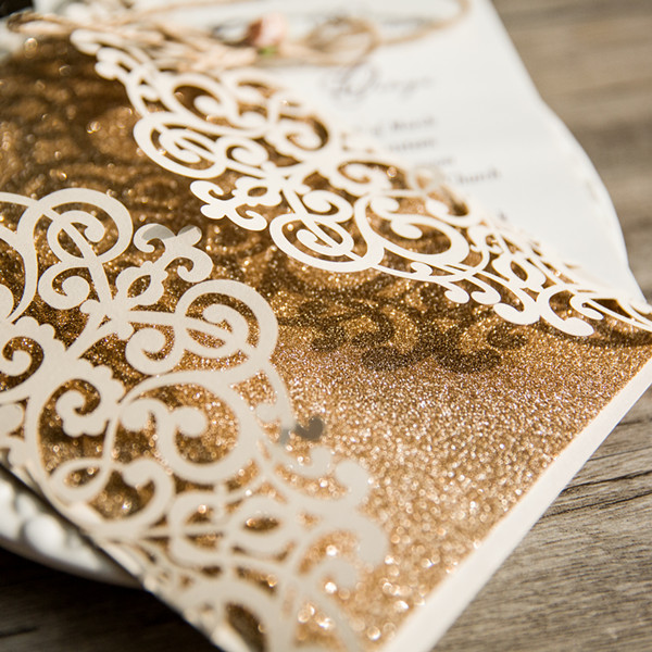 Elegante Ivory Hochzeitskarte mit glitter Papier Blumen KPL356