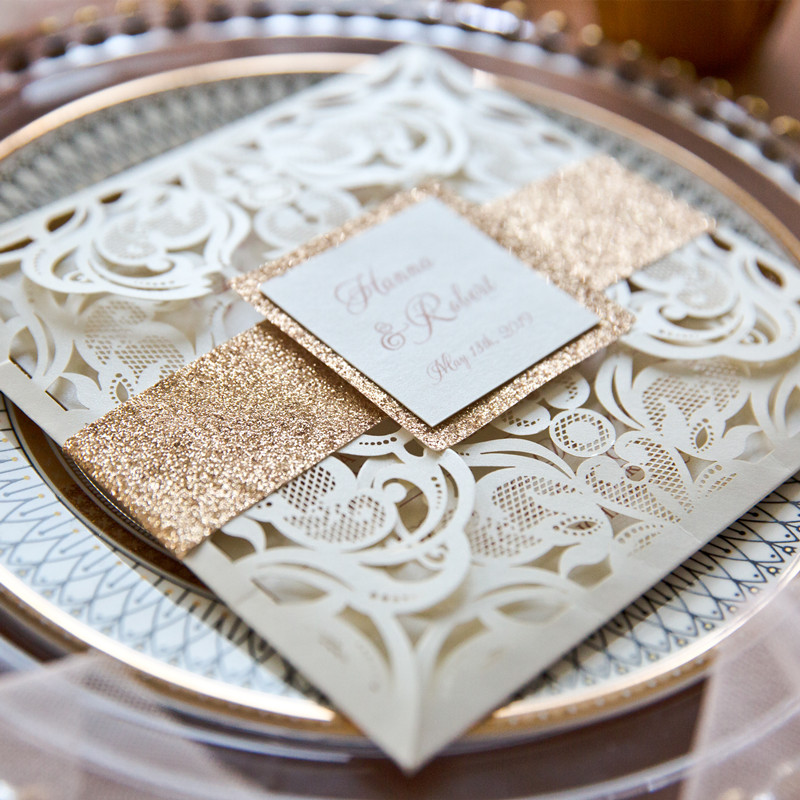 Ivory Glitter Hochzeitskarten mit Banderole KPL367