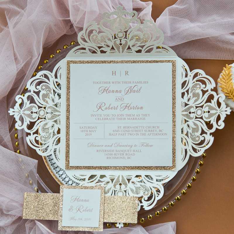 Ivory Glitter Hochzeitskarten mit Banderole KPL367