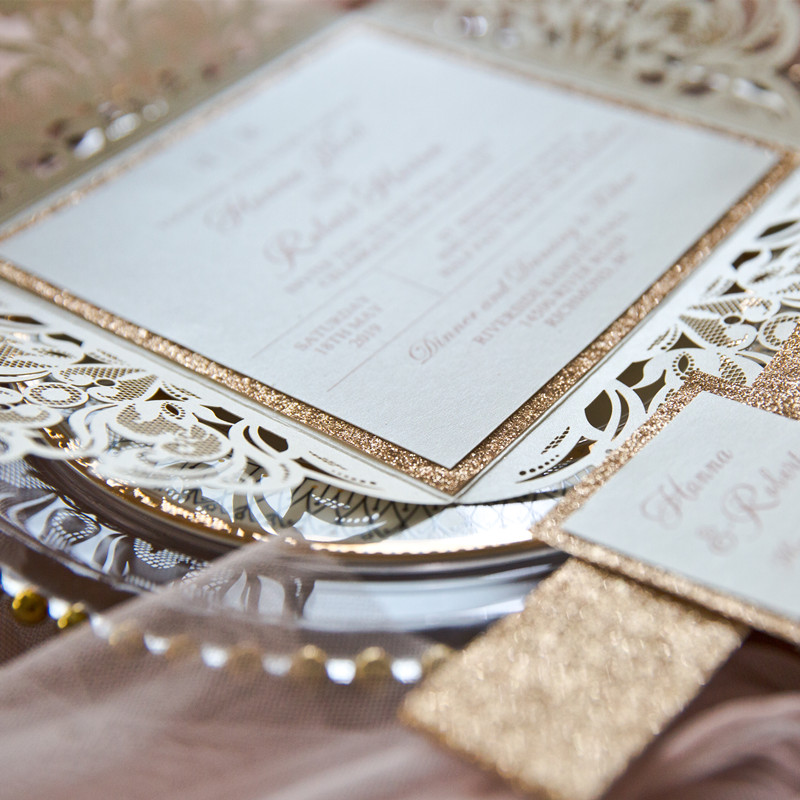 Ivory Glitter Hochzeitskarten mit Banderole KPL367