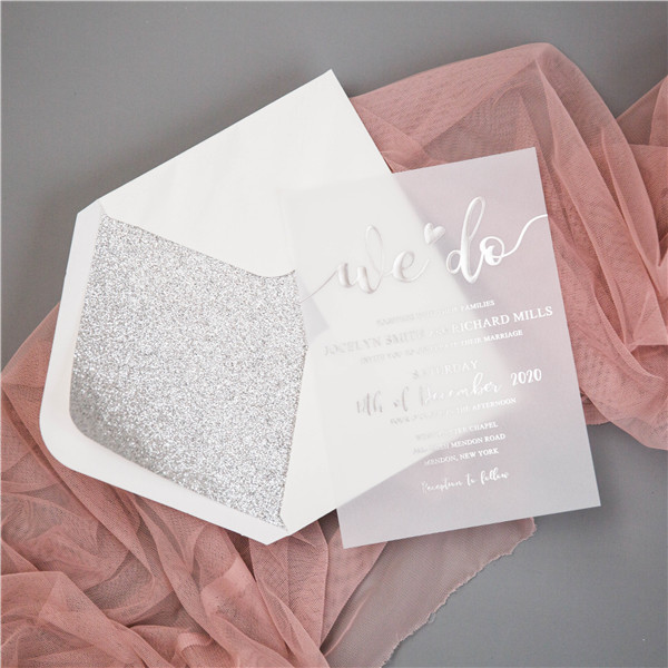 Transparente Hochzeitseinladungen mit Folien Praegung KPL380