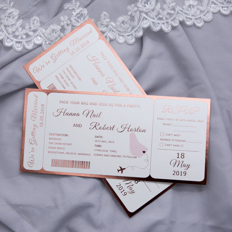 Flugticket Hochzeitskarten mit Folienmit Praegung KPL382