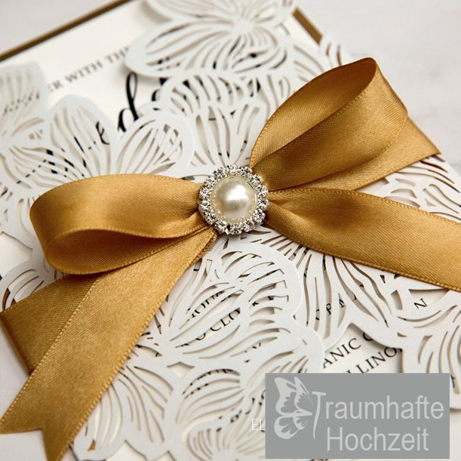 elegant Ivory Hochzeitskarten mit Gold Element KPL388