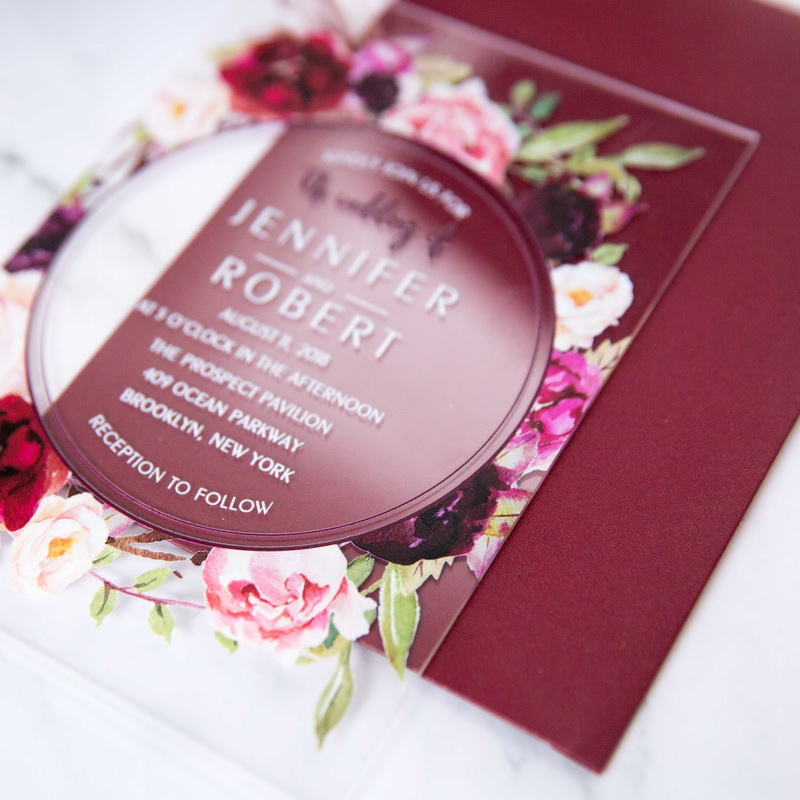 blush und burgundy UV-Druck Acrylglass Hochzeitskarten TAC007