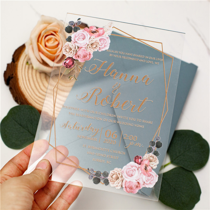Blush florale & gemetrische Acryl Hochzeitseinladungen TAC020