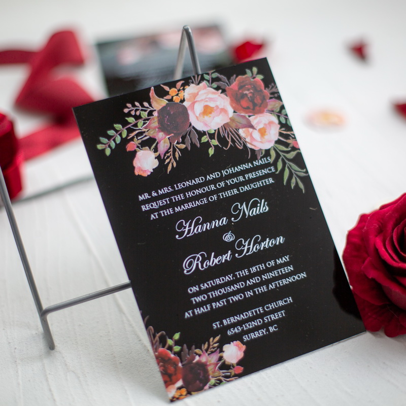 romantische Weinrot florale Acrylglas Einladungskarten zur Hochzeit TBAC02