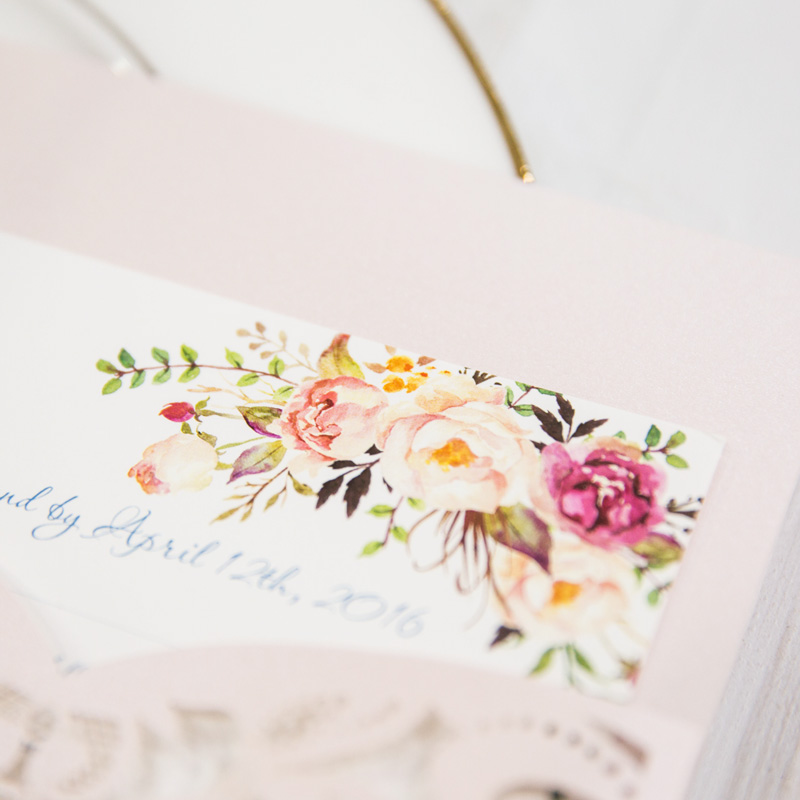 Blush Pink romantische Blumen Trifold Hochzeitskarte Glitzer Rosegold TPI024