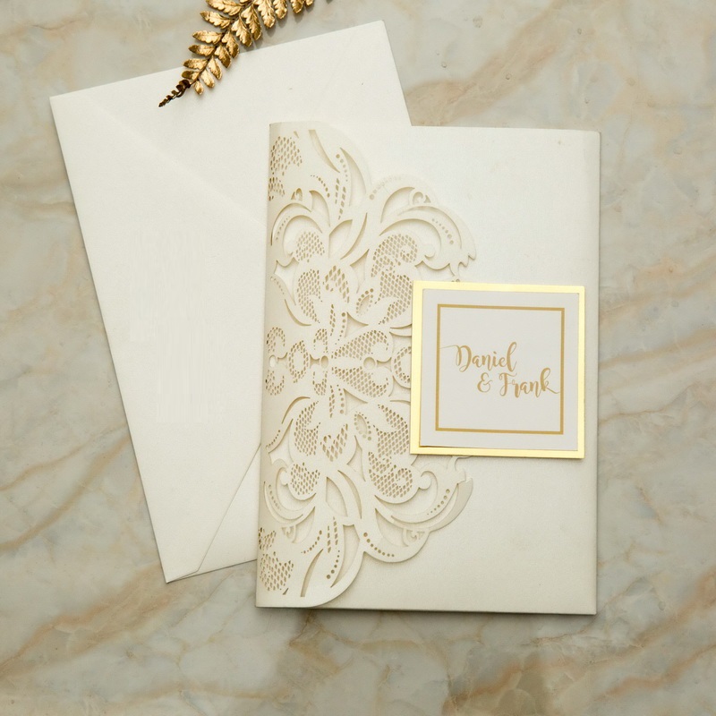 Elfenbein & Gold Pocketfold Einladungen Hochzeit TPI038