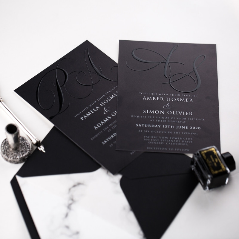 Weiße Hochzeitskarten mit schwarzem UV Druck TUV007