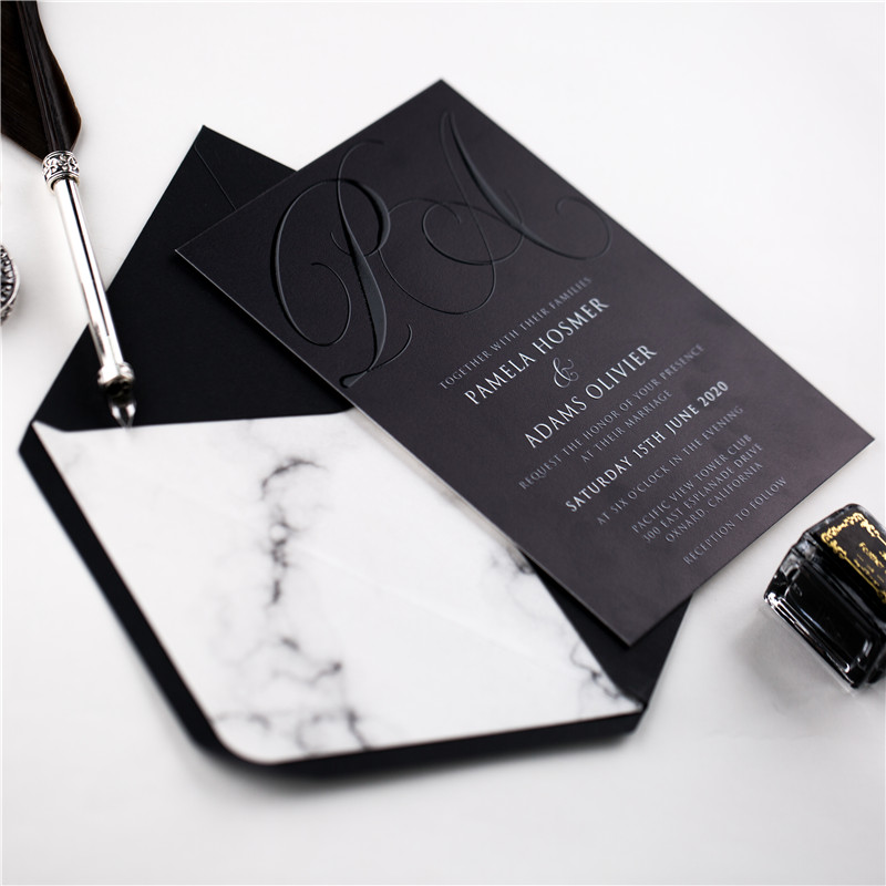 Weiße Hochzeitskarten mit schwarzem UV Druck TUV007