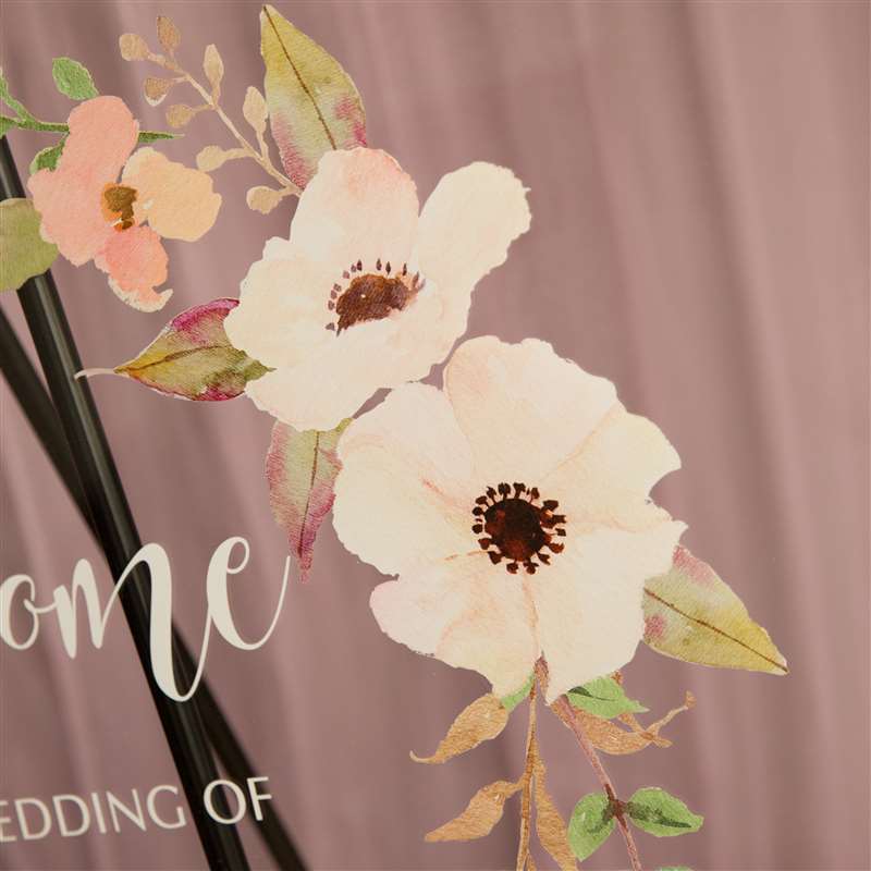 3mm eleganter floraler Acrylglas Willkommensschild zur Hochzeit TYK001