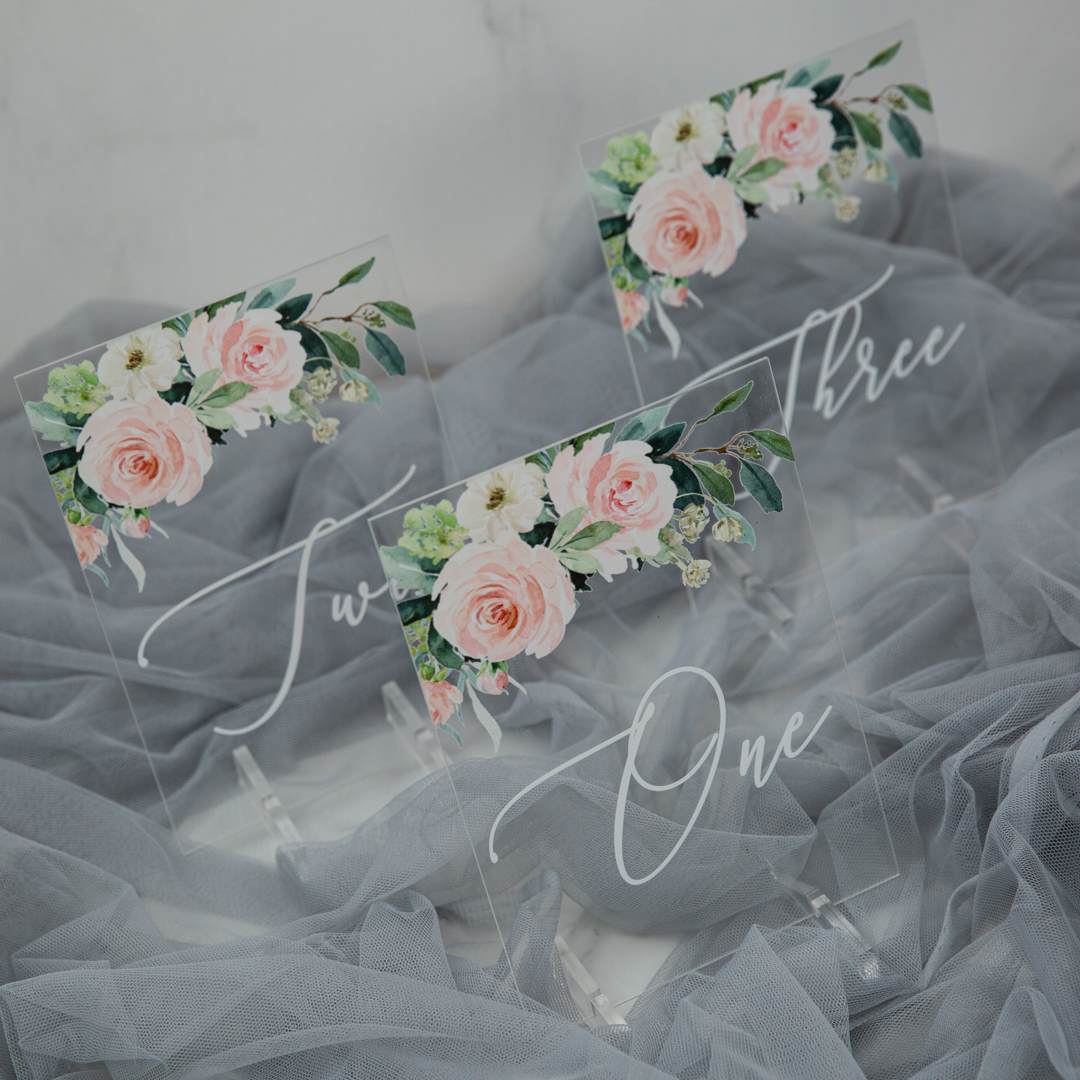 weiß und grün florale Acryl Tischnummer zur Hochzeit TYKT009