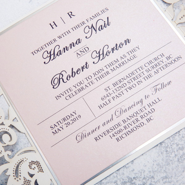 Silber&Pink Glaenzende Lasercut Hochzeitseinladung GLK004