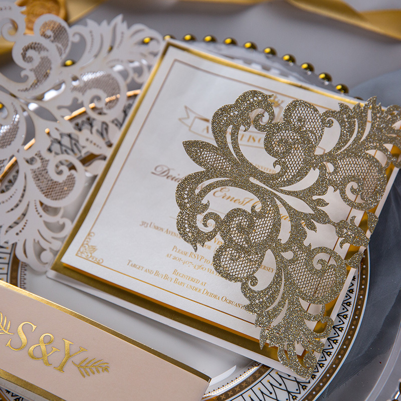 Lasercut Glitzer Gold Hochzeitskarten Banderole Goldfolien GLK022