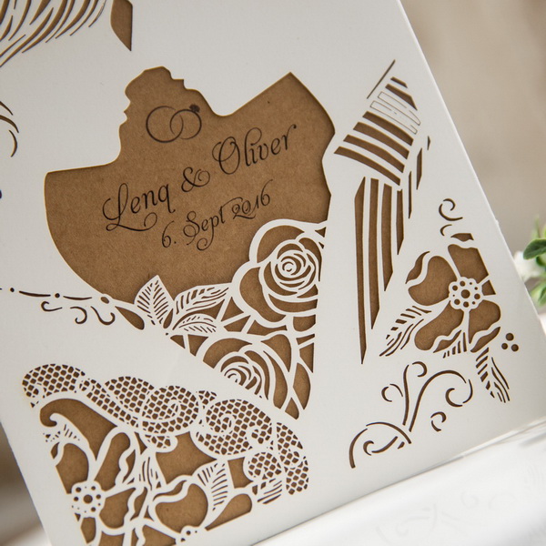 Rustikale Brautpaar Lasercut Ivory Hochzeitskarten KPL171
