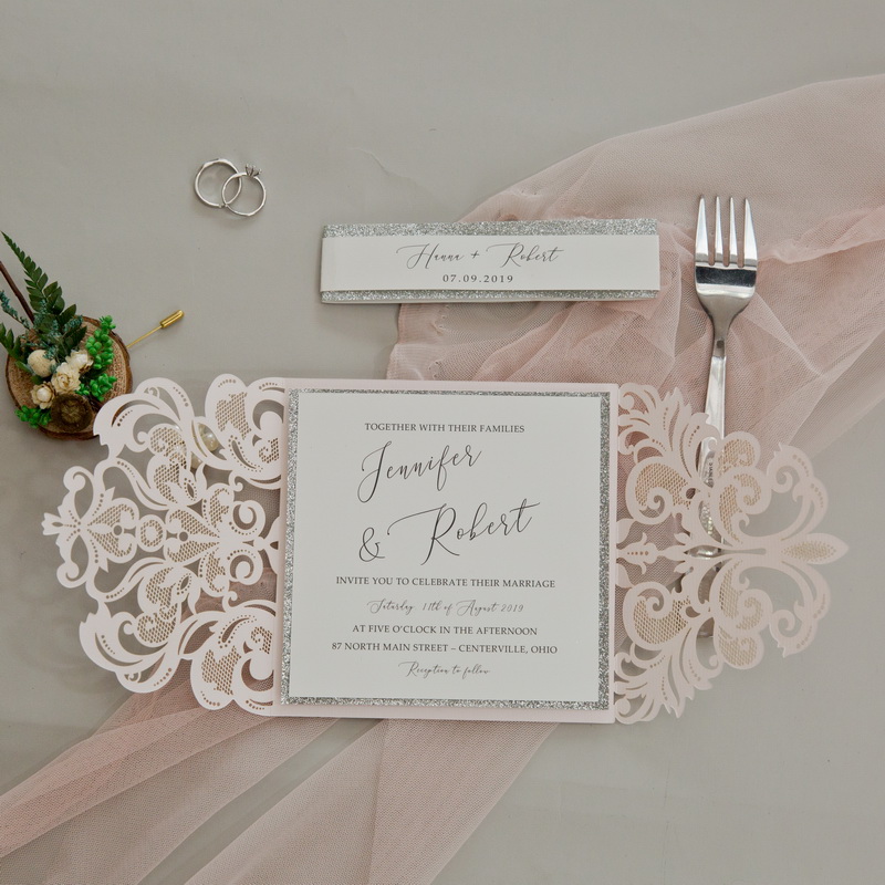 Blush Shimmer Einladung zur Hochzeit Silber KPL339