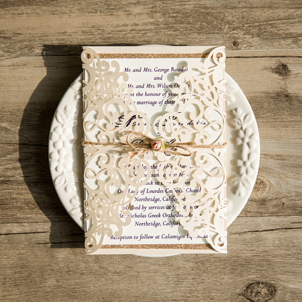 Elegante Ivory Hochzeitskarte mit glitter Papier Blumen KPL356