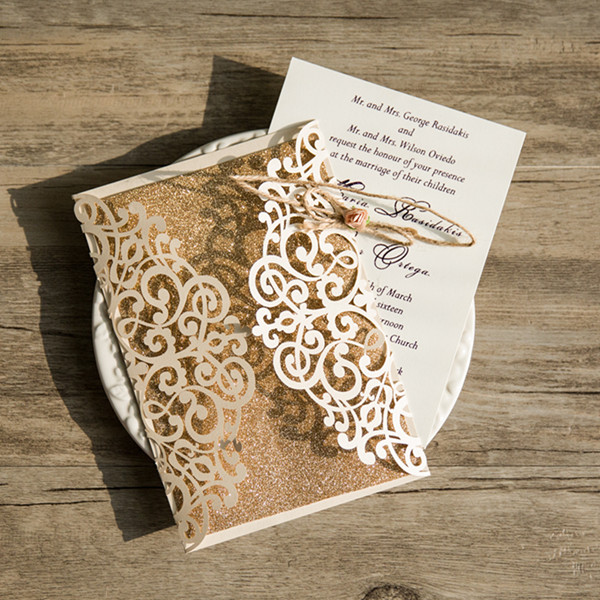 Elegante Ivory Hochzeitskarte mit glitter Papier Blumen KPL356