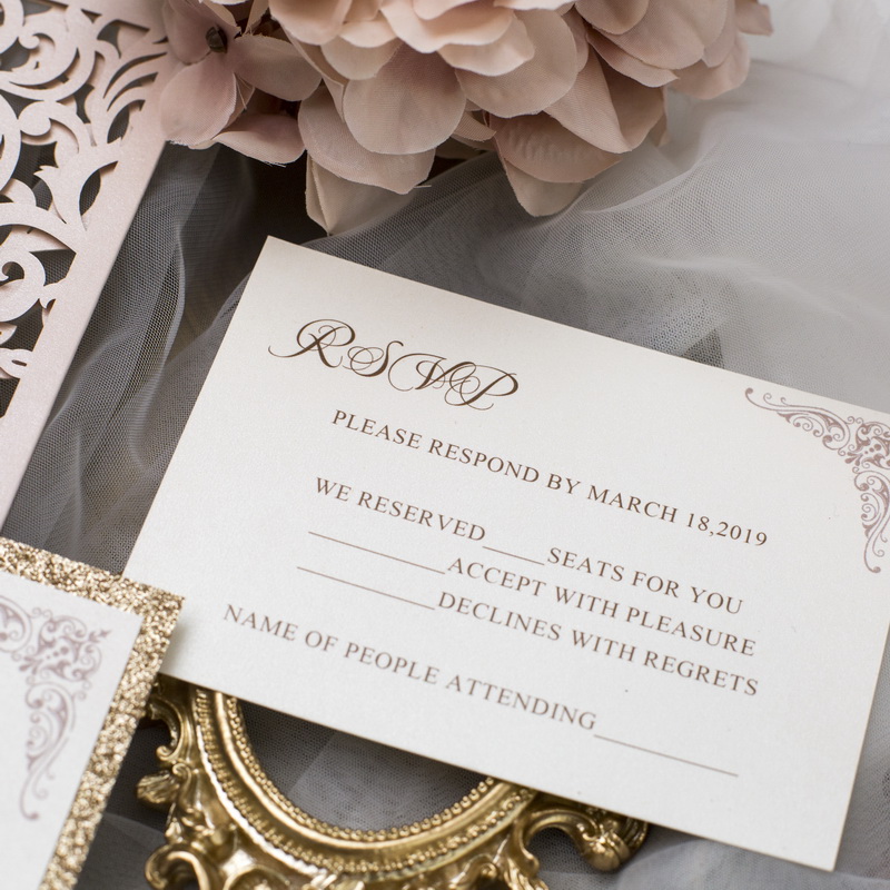 Rosa Shimmer & Glitzer Rosegold Hochzeitskarte Lasercut KPL371