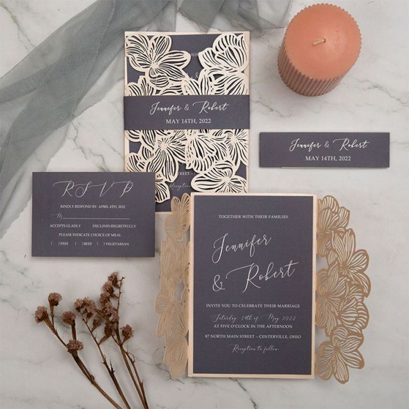 elegant blush Hochzeitskarten mit dunkelgrau Innenkarten&Banderole KPL384