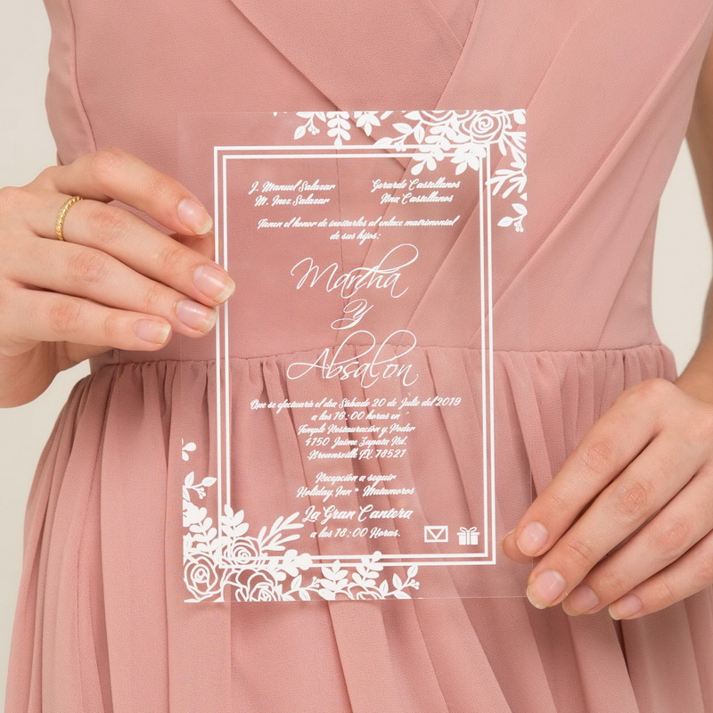 elegante florale klare Acryl Hochzeitskarten TAC001