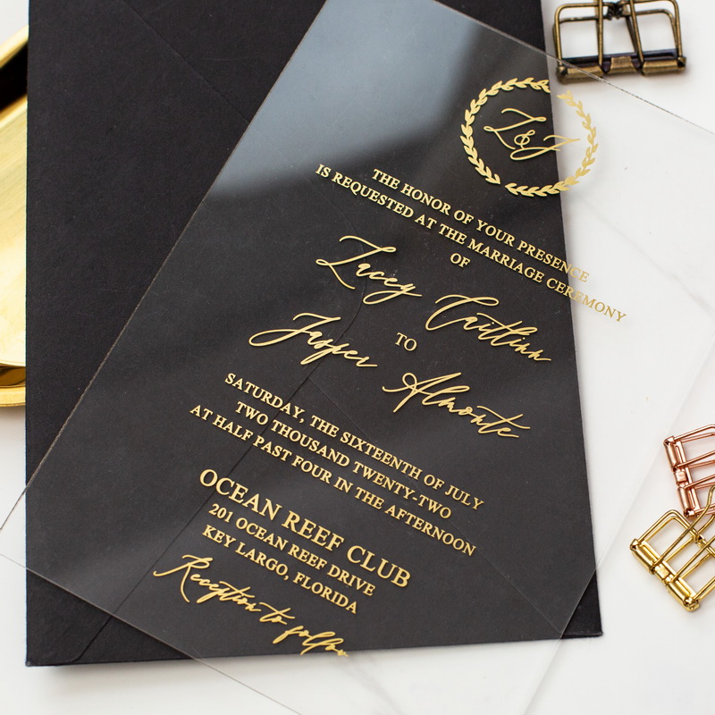 Elegante Goldene Monogramm Acryl Hochzeitseinladungen TAC016