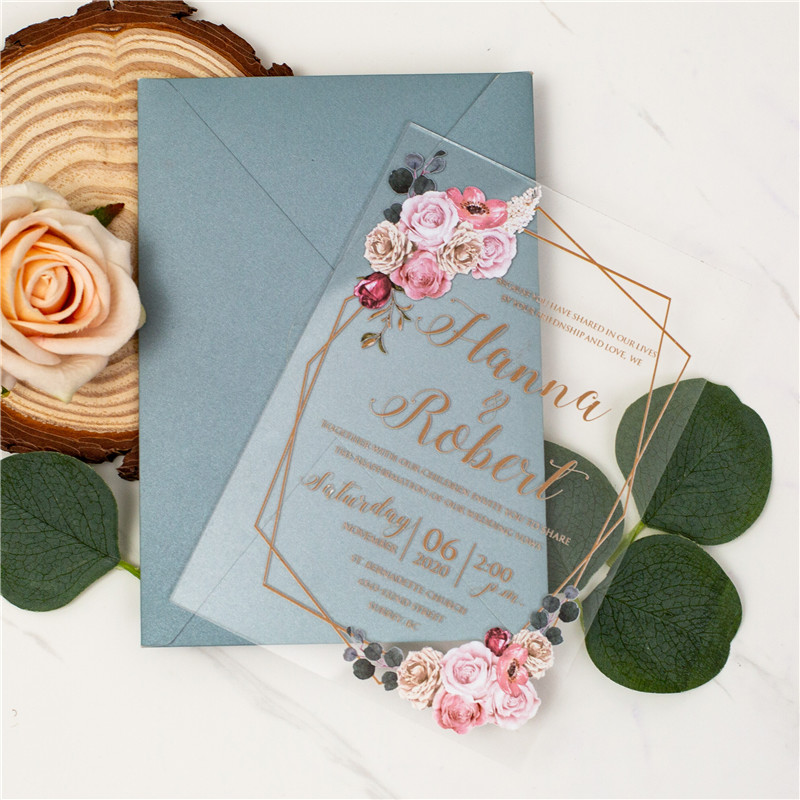 Blush florale & gemetrische Acryl Hochzeitseinladungen TAC020