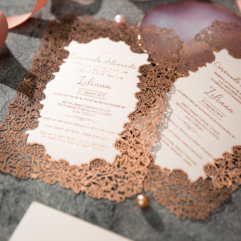 Foliendruck Flache Lasercut Rosegold Gold Silber Hochzeitskarte TFL015