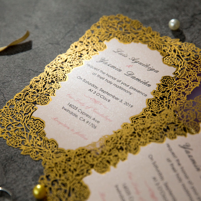 Foliendruck Flache Lasercut Rosegold Gold Silber Hochzeitskarte TFL015