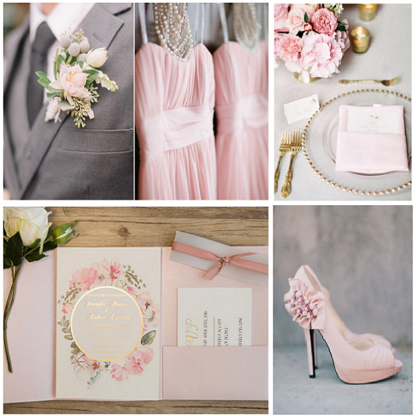 Romantische Blush Pink Blumen Goldpraegung Hochzeitskarte TPI004