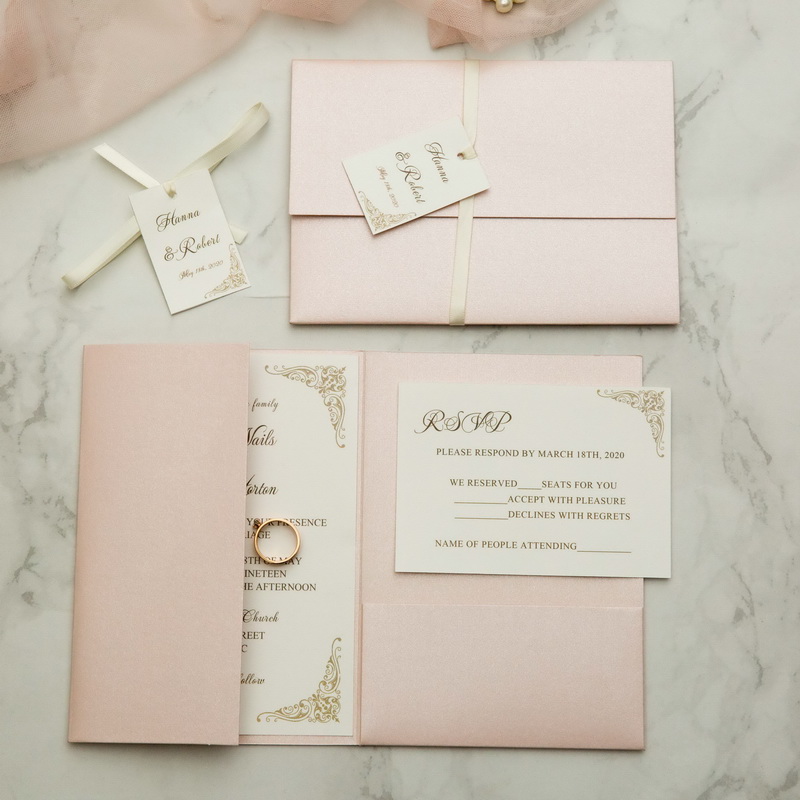 Romantische Blush Pocketfold Hochzeitskarte TPI008