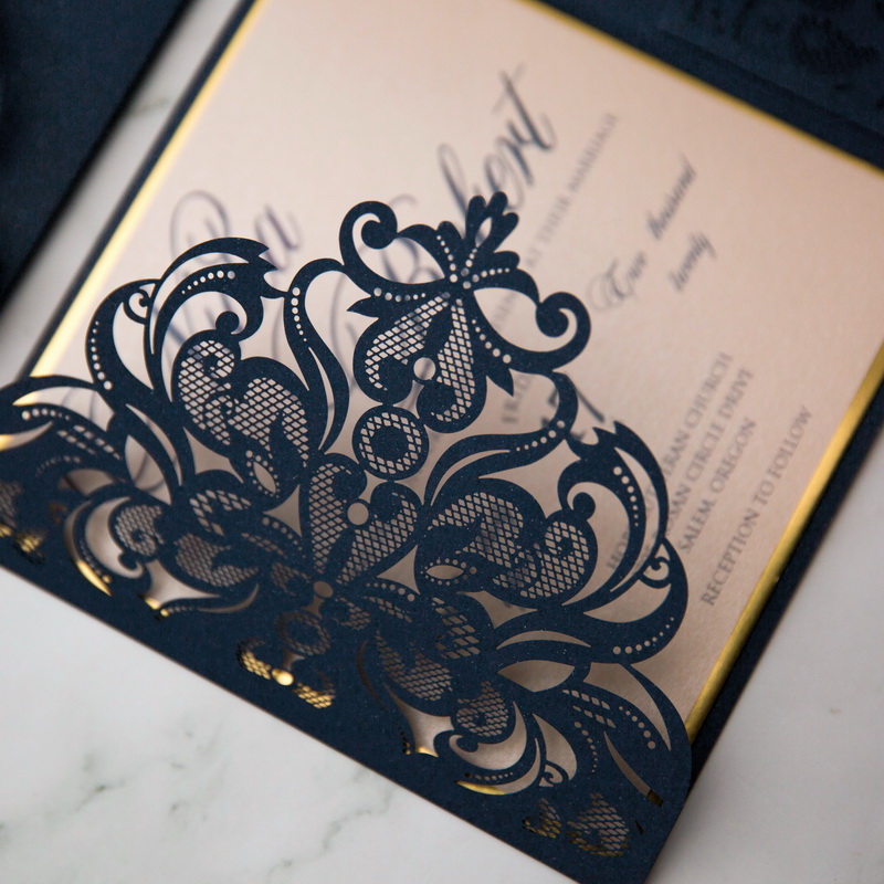 Navy & Gold Pocketfold Einladungen Hochzeit TPI036