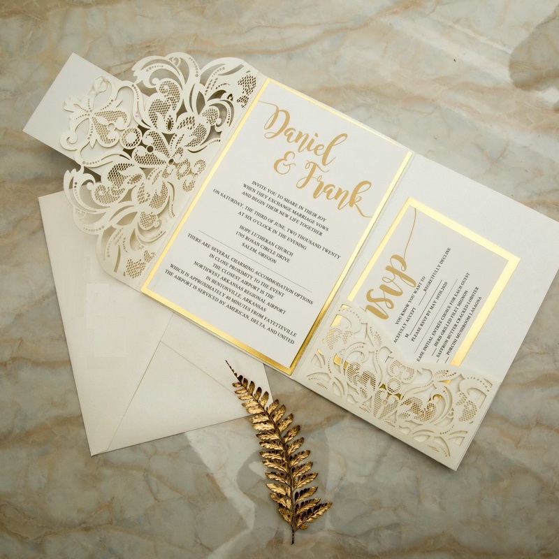 Elfenbein & Gold Pocketfold Einladungen Hochzeit TPI038