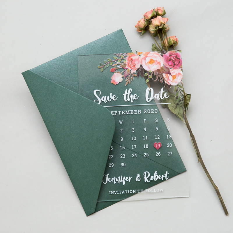 romantische Pink Florale Save The Date Acryl Hochzeitskarten TSA001