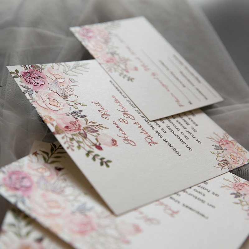 Florale Rosa Blumen UV Druck Hochzeitskarten TUV001