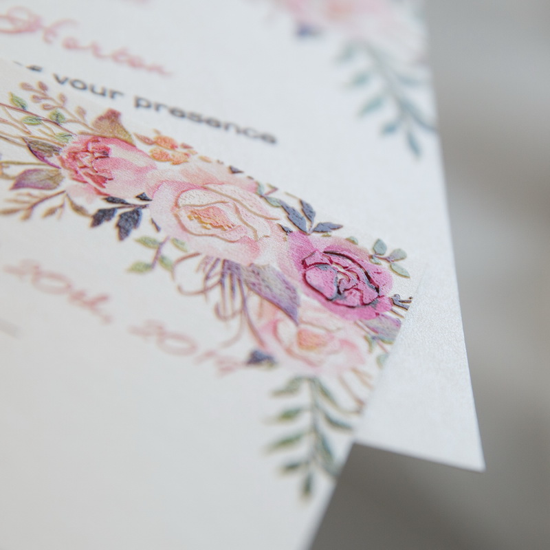 Florale Rosa Blumen UV Druck Hochzeitskarten TUV001