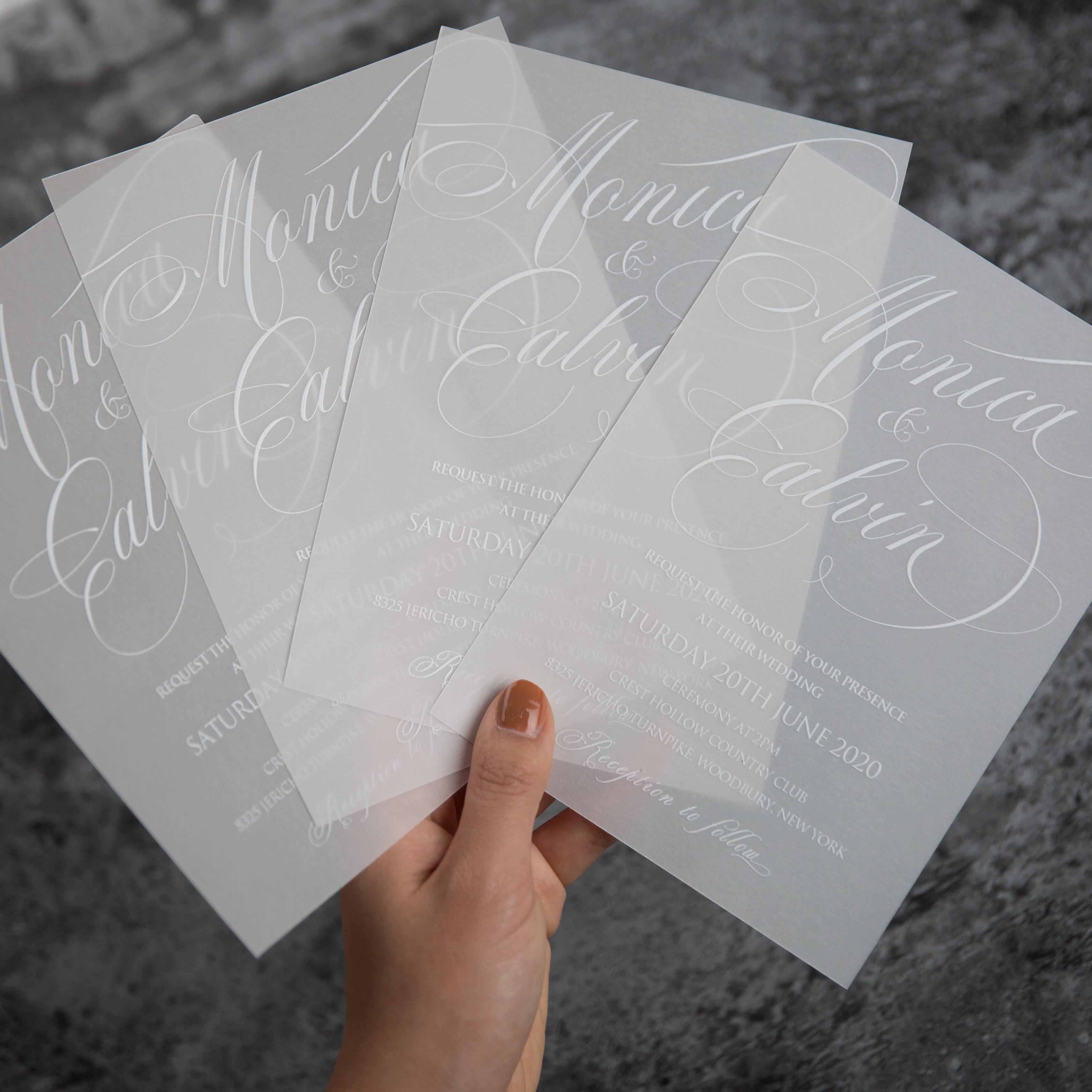 weiß UV Druck auf Transparentem Papier Hochzeitskarten TUV008